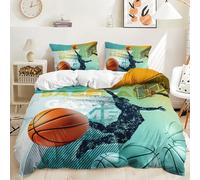 TKCQX Basket-Ball Parure de Lit 240x260 Adult Impression 3D de Sports de Ballon NBA Housse de Couette 2 Personnes pour Enfant GarçOn Ado Sets de Housse de Couette en Microfibre HypoallergéNique