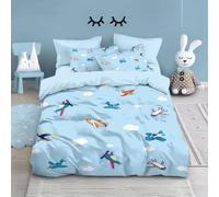 TKCQX Bleu Housse de Couette Enfant Avion de Dessin Animé Parure de Lit 280x240 Enfant Garçon Fille Adulte Housse de Couette 1 Personne en Microfibre Brossée avec Taie d'oreiller 65x65 cm