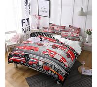 TKCQX Camion de Pompiers Housse de Couette 90x190 Enfant Parure de Lit 1 Personne GarçOn Fille Adolescent Microfibre Douce avec Fermeture éClair Sets de Housse de Couette