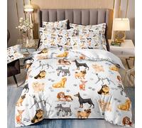 TKCQX Chien de Compagnie Housse de Couette 220x240 Bouledogue Caniche Corgi ModèLe Housse de Couette 2 Personnes Microfibre Parure de Lit Enfant GarçOn Fille avec Taie d'oreiller 65x65 cm