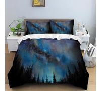 TKCQX Ciel éToilé Housse de Couette 140x200 Fille GarçOn Enfants Adultes Parure de Lit 1 Personne Impression 3D de La ForêT Aurore Sets de Housse de Couette Microfibre avec Fermeture éClair