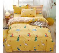 TKCQX Dinosaure Housse de Couette 160x200 Enfant Fille GarçOn Parure de Lit Rayure Jaune et Blanche Animaux de Dessin Animé Housse de Couette Enfant en Microfibre avec Taie d'oreiller 65x65 cm