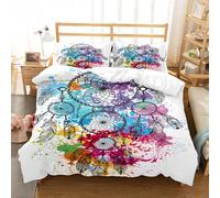 TKCQX Dreamcatcher Parure De Lit 90x190 Enfant Griffonnages ColoréS De Boho en Attrape-RêVes Housse De Couette ImpriméE pour 1 Personne GarçOn Fille Sets De Housse De Couette en Microfibre