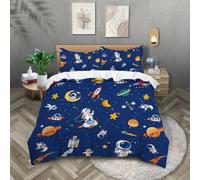 TKCQX Housse de Couette 220x240 Astronaute Fusée Vaisseau Spatial Planète Parure de Lit 220x240 Enfant Garçon Fille Adulte Housse de Couette en Microfibre avec Taie d'oreiller 65x65 cm