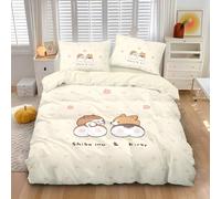 TKCQX Housse de Couette Enfant Chien Mignon Shiba Inu Corgi Parure de Lit 140x200 Enfant Garçon Fille Adulte Beige Housse de Couette 1 Personne en Microfibre avec Taie d'oreiller 65x65 cm