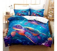 TKCQX Housse de Couette Enfant Tortue de Mer Housse de Couette 200x200 Enfant Fille GarçOn ThèMe Marin Parure de Lit 1 Personne en Microfibre avec Fermeture éClair + Taie d'oreiller 65x65 cm