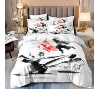 TKCQX Japon Samouraï Housse de Couette 140x200 Style Japonais Peinture à L'Encre Noire et Blanche Parure de Lit 1 Personne GarçOn Ado Adulte Housse de Couette Microfibre avec Fermeture éClair