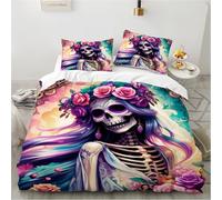 TKCQX MariéE Gothique Housse de Couette 160x200 Impression 3D de Squelette Housse de Couette 1 Personne Enfant GarçOn Fille Adulte Parure de Lit Sets de Housse de Couette en Microfibre