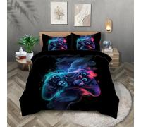TKCQX Noir Housse de Couette 160x200 Enfant Gamepad Impression 3D Parure de Lit Enfant GarçOn Ado Adulte ContrôLeur de Jeu Housse de Couette 1 Personne Game Microfibre avec Taie 65x65 cm