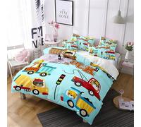 TKCQX Parure de Lit 90x190 Enfant VéHicule de Construction de Dessin Animé Impression 3D Housse de Couette 1 Personne Literie Douce à Fermeture éClair en Microfibre -Sets de Housse de Couette