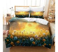 TKCQX Pissenlit Housse de Couette 1 Personne Jaune Blanc Pissenlit Housse de Couette 160x200 Enfant GarçOn Fille Adulte Parure de Lit en Microfibre avec Taie d'oreiller 65x65 cm