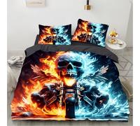 TKCQX TêTe De Mort Housse de Couette 200x200 CrâNe Gothique Moto Parure de Lit 200x200 Enfant GarçOn Fille Adulte Sets de Housse de Couette en Microfibre avec Fermeture éClair