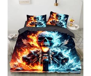 TKCQX TêTe De Mort Housse de Couette 200x200 CrâNe Gothique Moto Parure de Lit 200x200 Enfant GarçOn Fille Adulte Sets de Housse de Couette en Microfibre avec Fermeture éClair