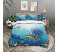 TKCQX ThèMe Marin Parure de Lit 90x190 Enfant Tortue de Mer La Vie Marine Parure de Lit Enfant GarçOn Fille Housse de Couette 1 Personne Tortue de Mer Housse de Couette en Microfibre