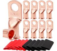 TKDMR 10pcs 1/0 AWG-3/8 Battery Lugs,Heavy Duty Wire Lugs,Ring Terminals,Battery Cable Ends,0 Guage terminals,Battery Terminal Connectors with 10pcs 3:1 Heat Shrink Tubing