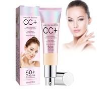Tkekruh CC Crème 30ml, Color Correcting CC Cream, CC Liquid Foundation, Crème CC d'ajustement et d'isolement du Teint SPF50, Dissimule Naturellement Les Imperfections, Cushion Moisturise, Light