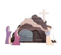 tkerinse Crèche de Noël en bois, tombe vide et décoration en croix, scène de résurrection de Pâques, crèche de Jésus, cadeau chrétien pour la maison, le bureau, l'église, la table