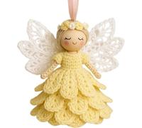 tkerinse Kit de décoration d'ange au crochet à faire soi-même avec fil pour débutants, ensemble unique d'anges de Noël pour décoration de sapin de Noël, poupée tricotée à suspendre pour adultes (jaune