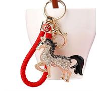 tkerinse Porte-clés cheval 2026 pour le Nouvel An chinois, porte-clés avec strass étincelants pour femme, noir/rouge, taille unique