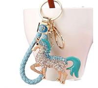 tkerinse Porte-clés cheval 2026 pour le Nouvel An chinois, porte-clés avec strass étincelants pour femme, bleu, taille unique