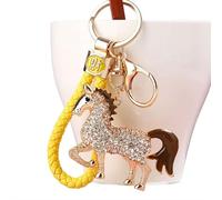 tkerinse Porte-clés cheval 2026 pour le Nouvel An chinois, porte-clés avec strass étincelants pour femme, Café + jaune, taille unique