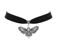 TKHLT Collier ras du cou gothique tête de mort avec pendentif papillon de nuit double ailes et sorcière mystique - Cadeau pour femme