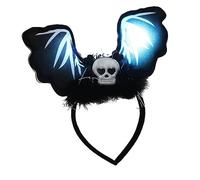 Tkidplw Bandeau diable lumineux pour enfants Halloween avec ailes de chauve-souris à paillettes foncées avec ailes de crâne et diable