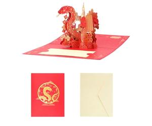 Tkidplw Carte de vœux 3D en feuille d ' or du Nouvel An chinois 2025 | Carte de bénédiction manuscrite pour la famille et les amis, de la fête du printemps de l ' année 2025 du