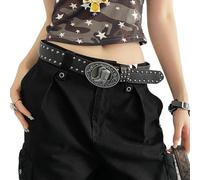 Tkidplw Ceinture rétro cloutée tendance pour femme avec boucle sculptée décorative style cowgirl punk réglable en cuir PU accessoire gothique punk ceinture avec clous métalliques, Noir , taille unique
