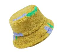 Tkidplw Chapeau de pêcheur en fausse peau de mouton coupe-vent pour les activités de plein air et les protections par temps froid, chapeau de pêche thermique pour adultes et enfants, jaune, Taille