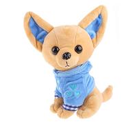 Tkidplw Jouet en Peluche pour Chien Chihuahua avec détails en, Blue | Tenue à capuche avec accents de cœur, poignets à carreaux, yeux ronds brillants, nez surélevé et détails de bouche