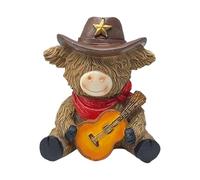 Tkidplw Statue de vache haute terre en résine avec chapeau occidental pour la maison, le jardin, table, plateau à étages, sculpture extérieure et intérieure, cadeau de fête en résine