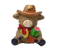 Tkidplw Statue de vache haute terre en résine avec chapeau occidental pour la maison, le jardin, table, plateau à étages, sculpture extérieure et intérieure, cadeau de fête en résine