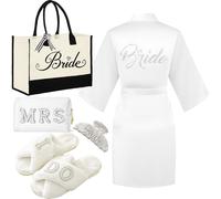 Tkifoda Bride to Be Coffret cadeau pour mariée Trousse de maquillage I Do Bride Pantoufles Robe de mariée Pince à cheveux Cadeaux de mariage, Pantoufles + sac de maquillage + peignoir + clip