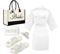 Tkifoda Cadeaux pour future mariée - Cadeau de fête prénuptiale et cadeaux de mariage - Sac fourre-tout, pantoufles et peignoir pour le jour du mariage, Sac fourre-tout + sac de mariée + peignoir +