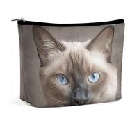 TKJMCSW Belle trousse de toilette de voyage étanche en cuir synthétique avec motif chat siamois pour homme et femme - Grande capacité - Trousse de maquillage portable pour articles de toilette