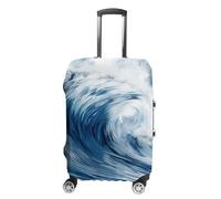TKJMCSW Blue Wave Art - Housse de bagage approuvée par la TSA pour bagages, élastique, lavable, anti-rayures, housse de protection pour bagages de voyage de 48 à 76,2 cm, Blanc, L