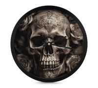TKJMCSW Horloge murale numérique moderne à piles, ronde de 25,4 cm, sans tic-tac, horloge murale décorative en cuir motif tête de mort rose, horloge murale silencieuse pour salon, salle de bain
