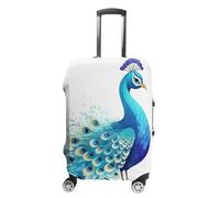 TKJMCSW Housse de bagage à motif de paon bleu dessin animé approuvé par la TSA - Housses élastiques et lavables - Housse de protection anti-rayures pour bagages de voyage - Convient aux valises de 48
