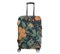 TKJMCSW Housse de bagage à motif fleurs oranges et vertes, approuvée par la TSA - Housse de protection élastique lavable anti-rayures pour valises de 48 à 76,2 cm (), Blanc, M