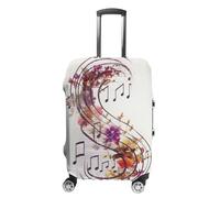 TKJMCSW Housse de bagage à motif floral et note de musique approuvée par la TSA - Élastique et lavable - Anti-rayures - Pour valises de 48 à 76,2 cm, Blanc, M