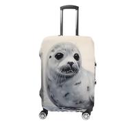 TKJMCSW Housse de bagage à peinture de phoque du Groenland approuvée par la TSA - Housse de protection élastique et lavable - Anti-rayures - Convient aux valises de 48 à 76,2 cm, blanc, L