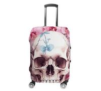 TKJMCSW Housse de bagage à tête de mort humaine et fleurs roses, approuvée par la TSA - Housse élastique lavable et anti-rayures pour valises de voyage de 48 à 76,2 cm, blanc, S