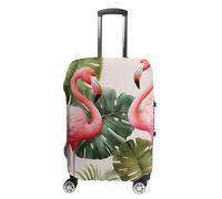 TKJMCSW Housse de bagage avec motif flamant rose, feuilles de palmiers, approuvée par la TSA - Élastique et lavable - Anti-rayures - Convient aux valises de 48 à 76,2 cm (), blanc, M