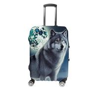 TKJMCSW Housse de bagage Wolf Under Moon approuvée par la TSA - Élastique et lavable - Anti-rayures - Pour valises de 48 à 76 cm, Blanc, L