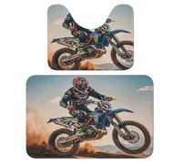 TKJMCSW Lot de 2 tapis de salle de bain sur le thème de la course de motocross, tapis de bain, tapis de bain, tapis de bain pour salle de bain, tapis de toilette, tapis de bain en forme de U, lavable