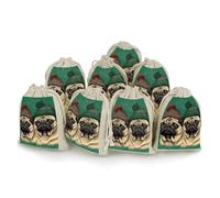 TKJMCSW Lot de 8 petits sacs cadeaux en mousseline avec cordon de serrage - Avec cordon de serrage - Deux carlins portant des chapeaux