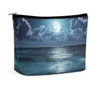 TKJMCSW Sea And Moon Trousse de toilette de voyage étanche en cuir synthétique pour homme et femme - Grande capacité - Jolie pochette de maquillage portable pour articles de toilette, blanc, taille