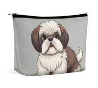 TKJMCSW Shih Tzu Trousse de toilette de voyage imperméable en cuir synthétique pour homme et femme - Grande capacité - Jolie pochette de maquillage portable - Blanc - Taille unique, blanc, Taille
