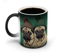 TKJMCSW Tasse à café de 325 ml avec deux carlins portant des chapeaux qui changent de couleur, tasses à café à changement de chaleur avec poignée, tasse magique sensible à la chaleur pour homme et